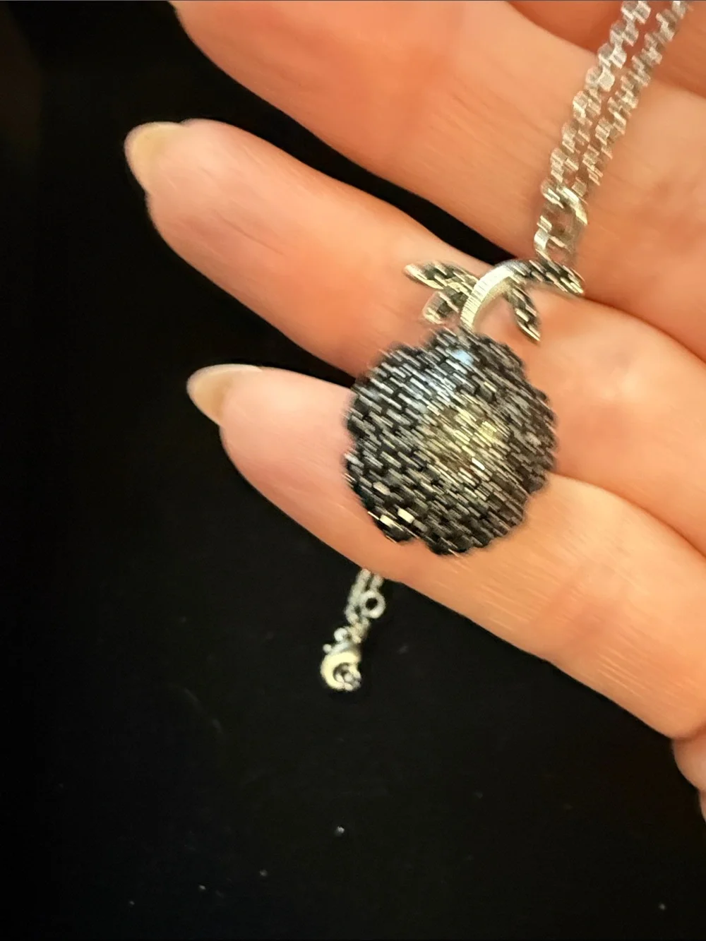 Coach Silver-Tone Black Crystal  Pendant Necklace - 18
